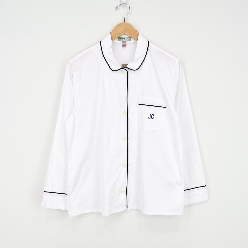 J. Crew White Cotton Pajama Set with Black Trim - Picture 2 of 15